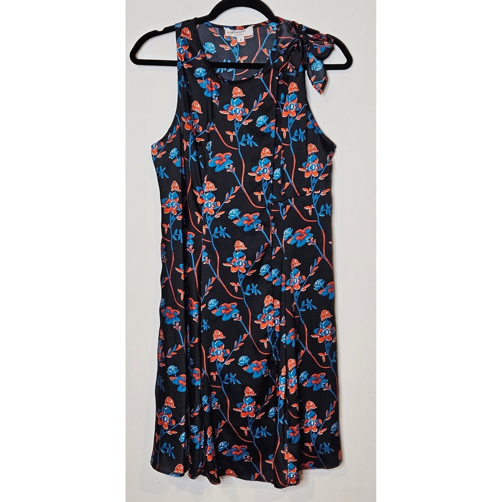 Thakoon Collective x RTR Black‎ Daisy Dress Floral Sleeveless Tie Neck Size 8